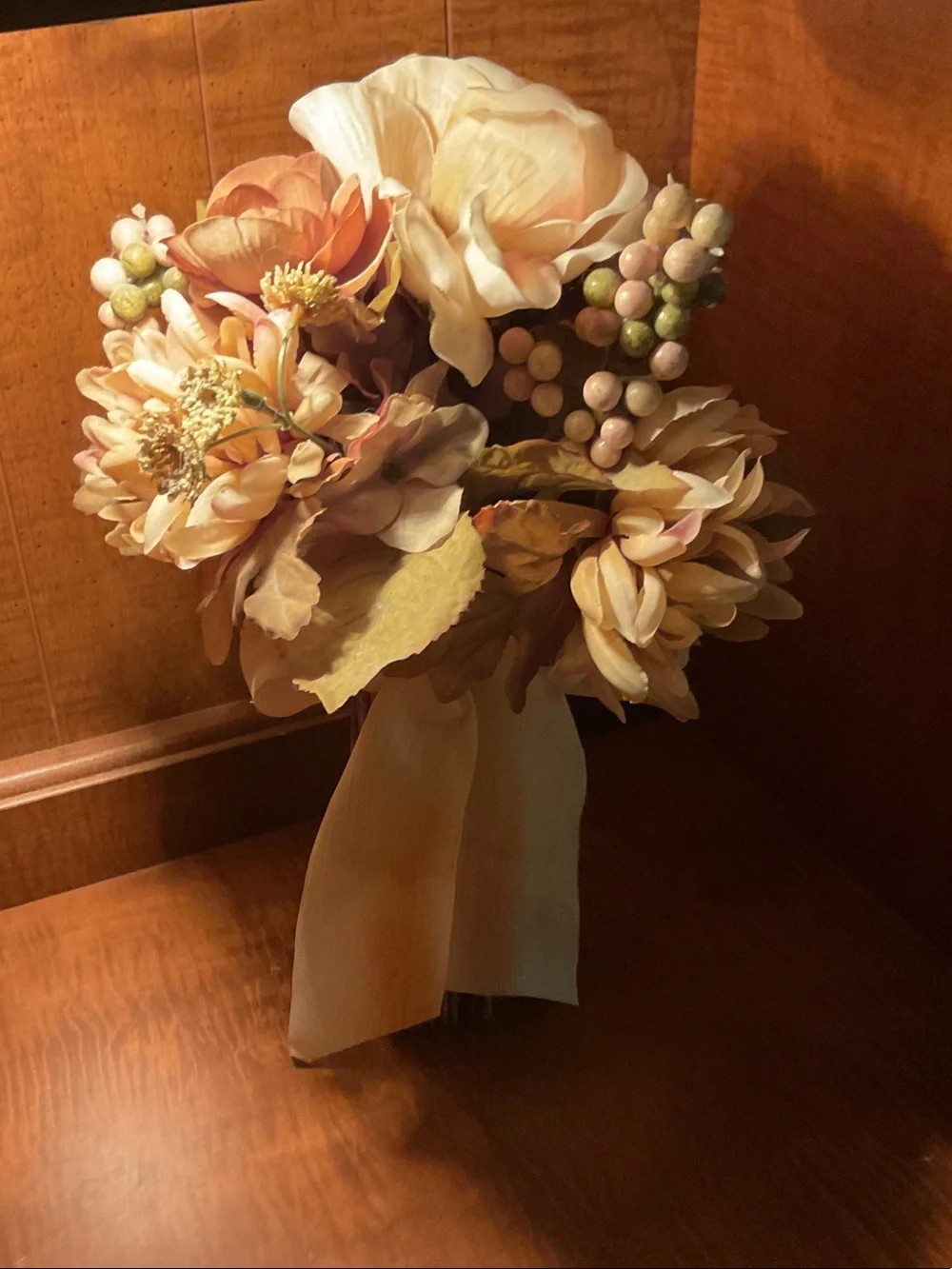 Unbranded Cream & Tan Faux Floral Bouquet with Berry Accents
